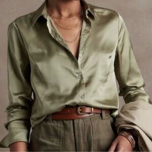 Chico’s Sleek Olive Green Satin Blouse